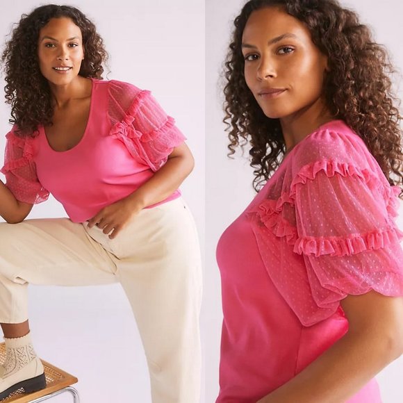 💗 NEW Anthropologie Pink Maeve Ruffled Top 2X - Picture 5 of 6